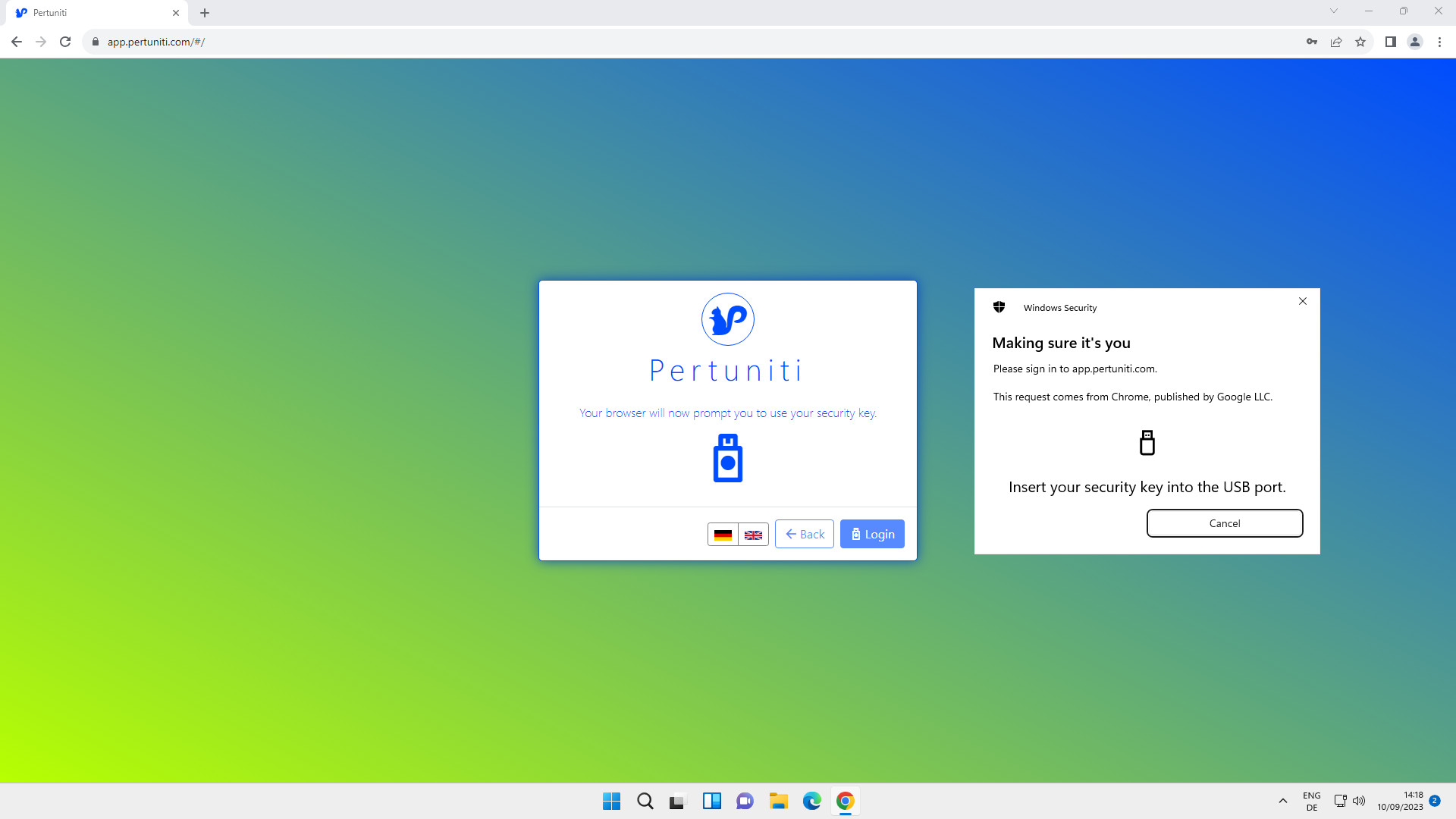 Pertuniti supports the use of security keys.